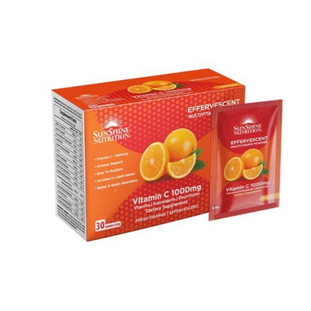 Sunshine Nutrition Vitamin C 1000mg Effervescent Multivitamin Powder – Orange 